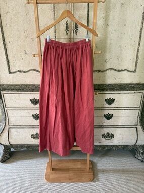 Matteau Women’s long Elastic-Waist Midi Linen Skirt in Dusty Rose